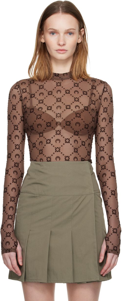 SSENSE Exclusive Brown Moonogram Flock LS Highneck Top