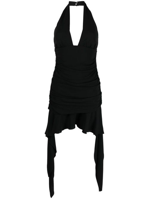 Ruffle-detail draped halterneck minidress - Black