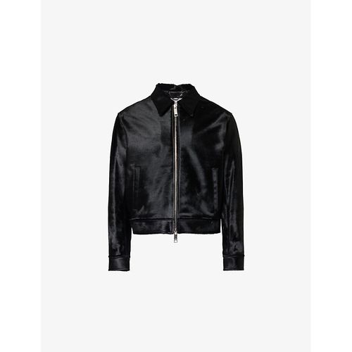 Mens Black Veneda Pony-hair Regular-fit Leather Jacket Xl