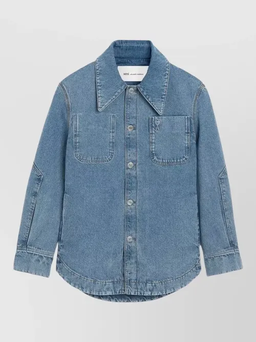 Ami Paris - denim shirt chest pockets pointed collar topstitching