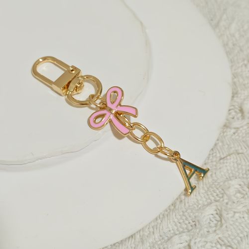 TEMU Exquisite Pink Bow/ Bow Tie Alphabet Keychain Pendant, Suitable For Bags/ Backpacks/ Car Key Pendant, Graduation Season/ Back-to- Season