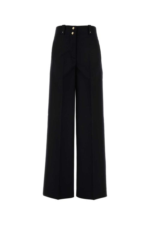 Wide-Leg Wool Blend Trousers — Black