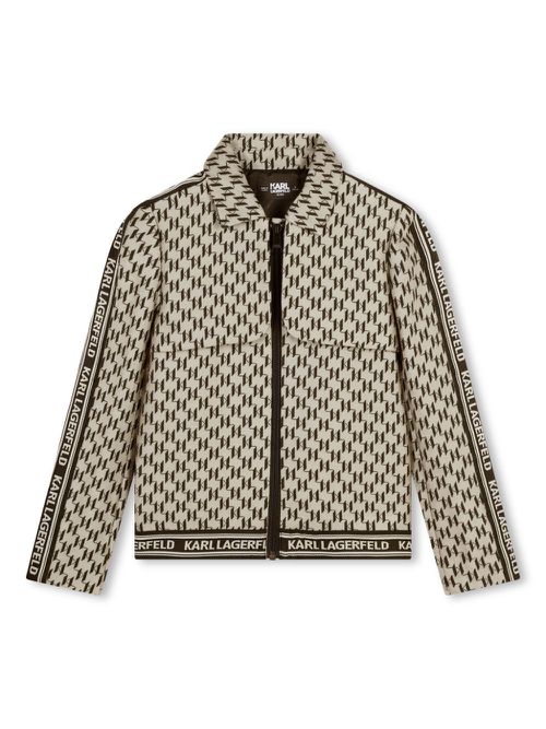 Karl Lagerfeld Kids monogram-pattern zip-up jacket - Beige