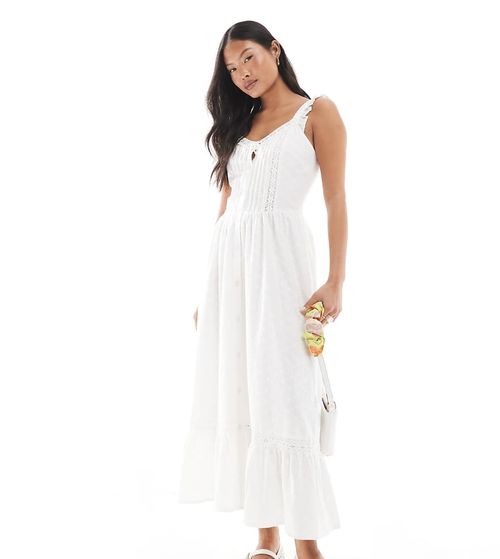 Broderie milkmaid maxi dress in white
