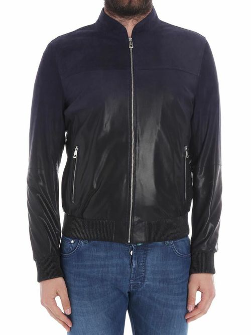 Blue leather and suede jacket