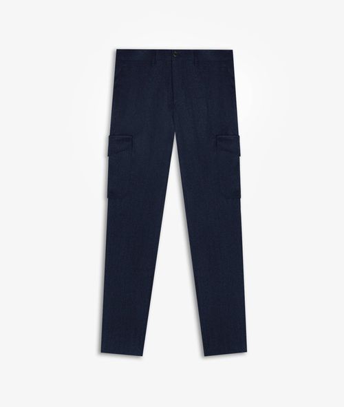 Wool Cargo Trousers Verbier Blue No Pinces - Men