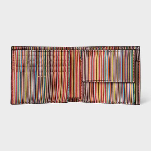 Black Leather 'Signature Stripe' Interior Billfold And Coin Wallet