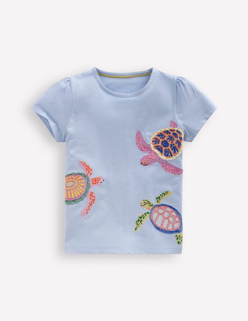 Girls Puff Sleeve Superstitch Top in Blue | Size 2-3 Years