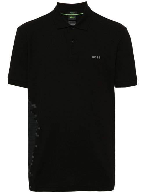 Logo-rubberised piqué polo shirt - Black