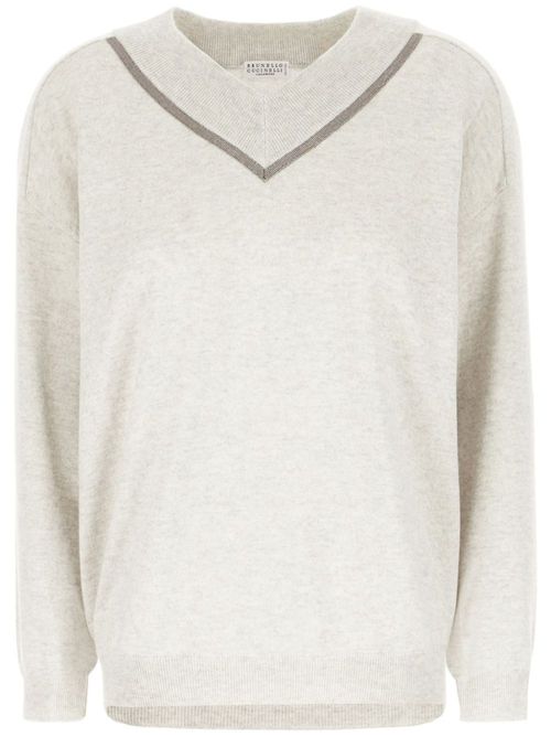 Bead-detailed cashmere jumper - Neutrals