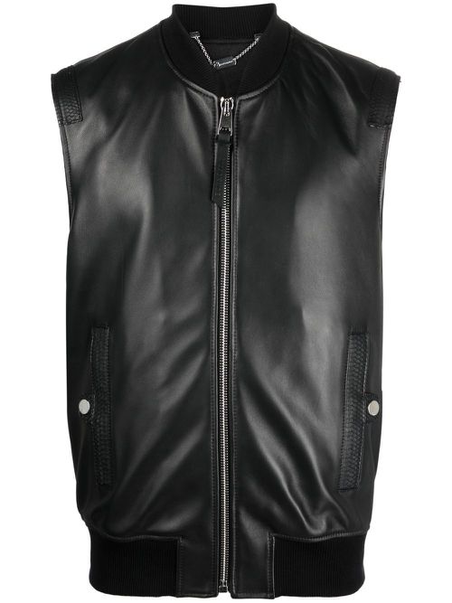 Embroidered leather vest - Black