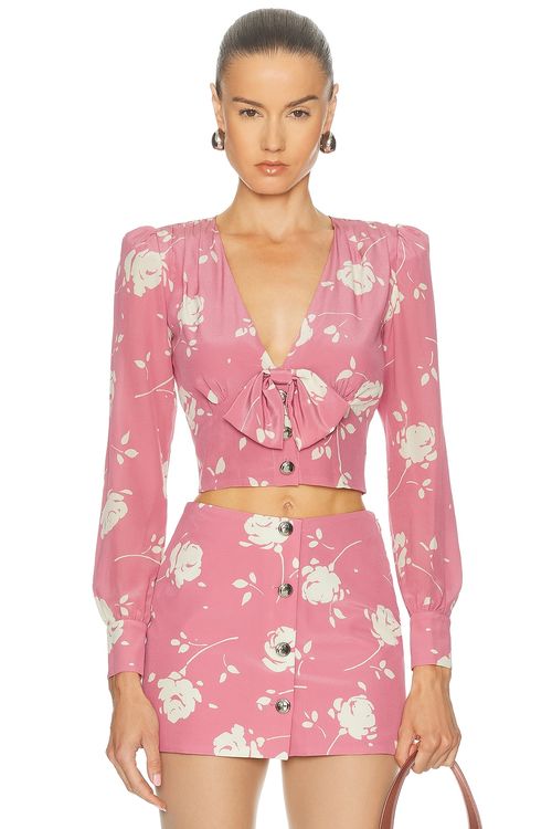 Alessandra Rich Long Sleeve Top in Pink