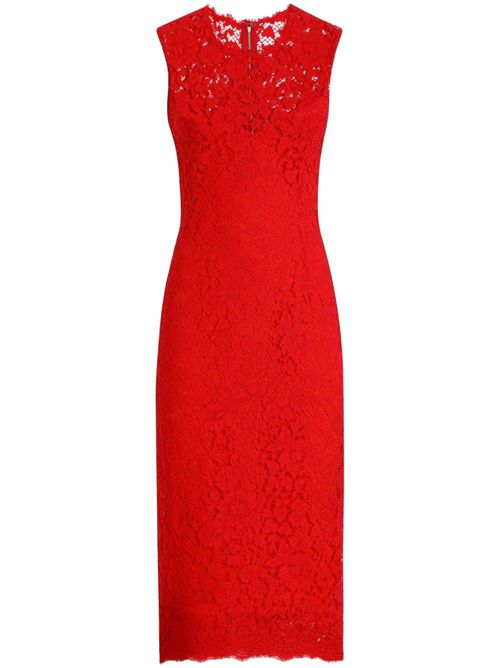 Floral-lace midi dress - Red