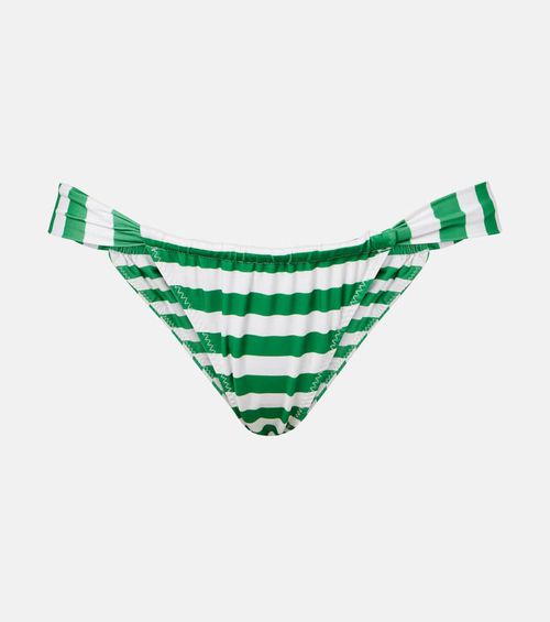 Ruched striped bikini bottoms