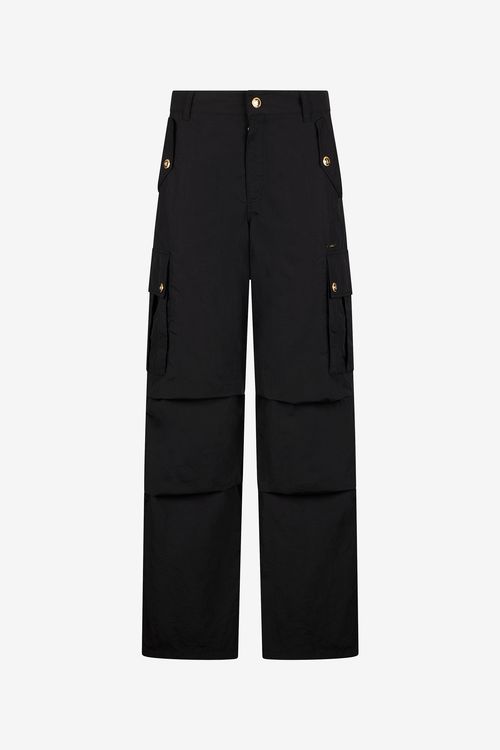 Black Cargo Trousers With Gold Buttons