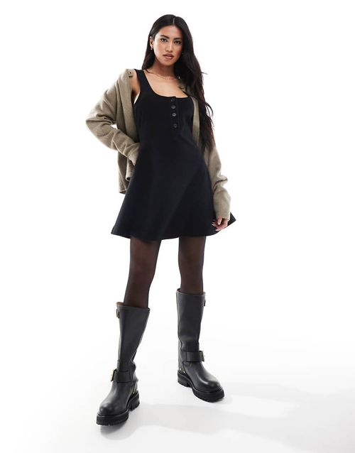Miss Selfridge soft touch rib button-up pinafore mini dress-Neutral