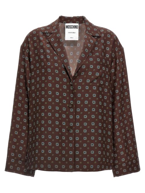 Geometric-Print Silk Blouse — Brown