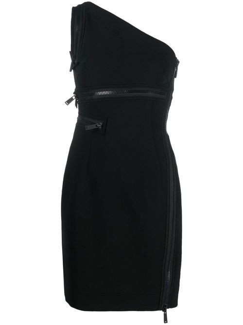 One-shoulder zip-detail minidress - Black