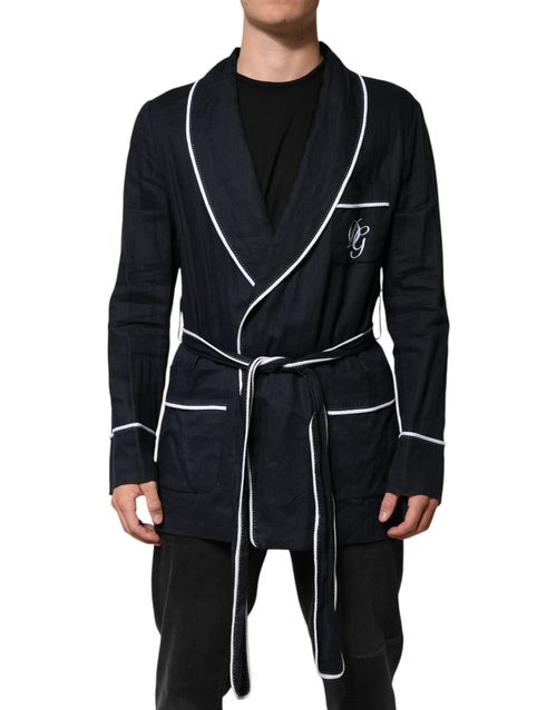 DG Embroidered Linen Blazer — Navy