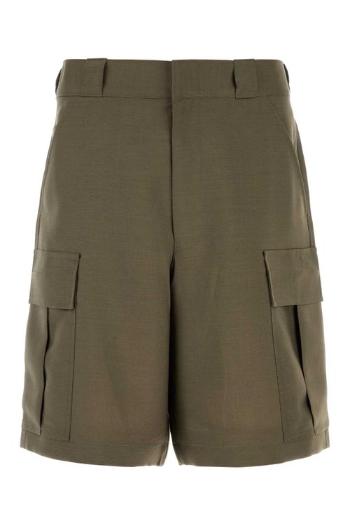 Mohair-Wool Cargo Bermuda Shorts — Green