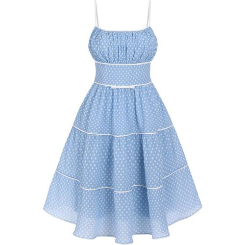 Retro Stage 1950s Strap Polka Dot Swing Dress Sky Blue