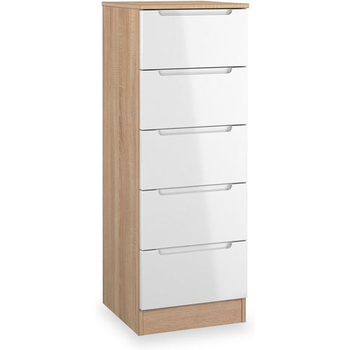 Henshaw 5 Drawer Tallboy Chest | White Gloss or Grey | Roseland