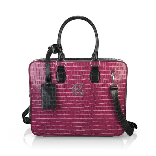 Custom Women's Laptop Bag - Fuchsia Pink Stamped leather - GIROTTI