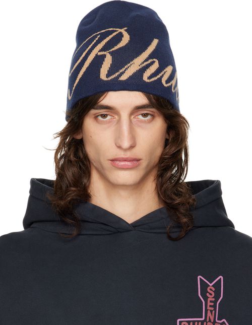Rhude Navy Script Beanie