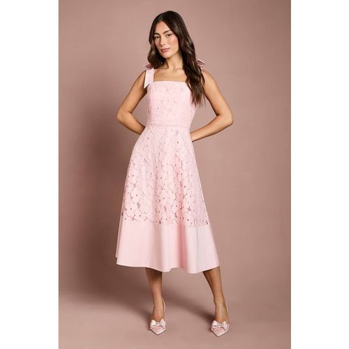 Coast Women's Bow Shoulder Floral Lace Midi Dress in Blush