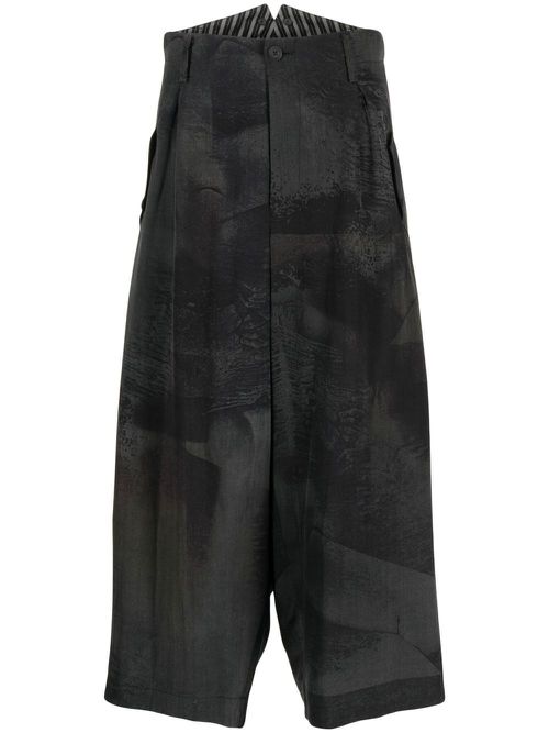 Cropped wide-leg trousers - Black