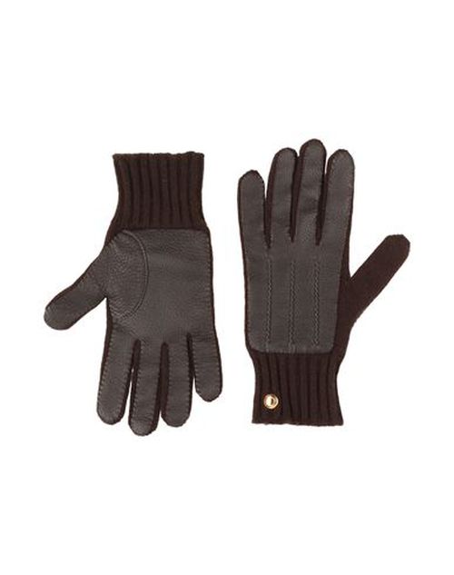 Man Gloves Dark brown Size 10 Sheepskin, Brass, Cashmere