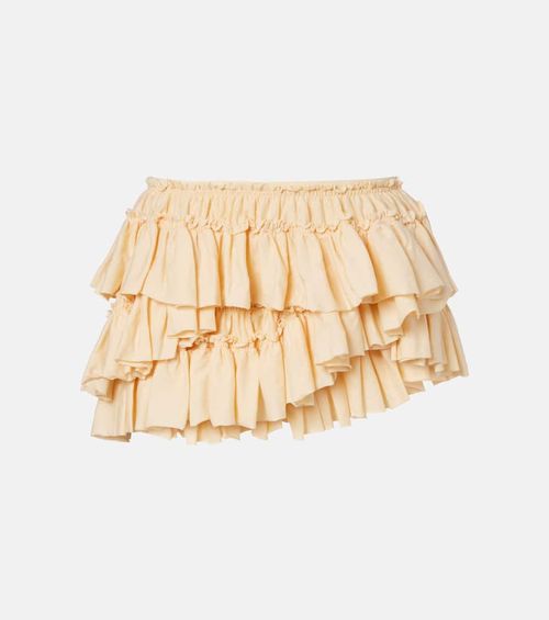 Ruffled asymmetric cotton miniskirt