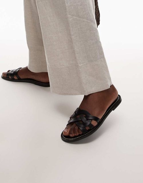 Mango leather braided detail sandals in black