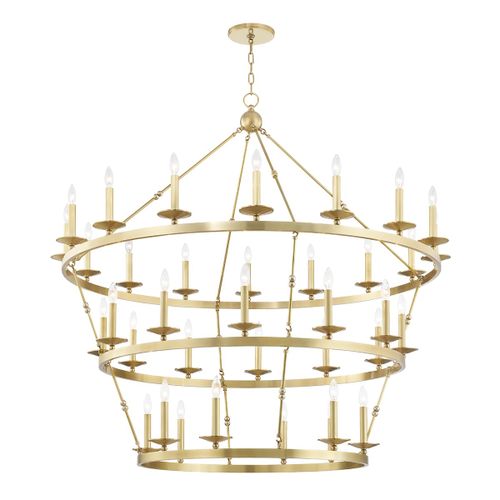 Aged Brass 36 Light Chandelier from the Allendale Collection