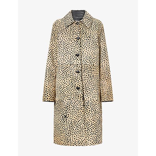 Womens Cheetah-Print Leather Coat