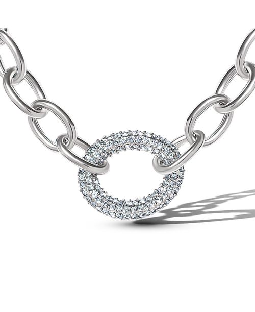 Silver-Tone Oval Pave Link Statement Necklace - Silver