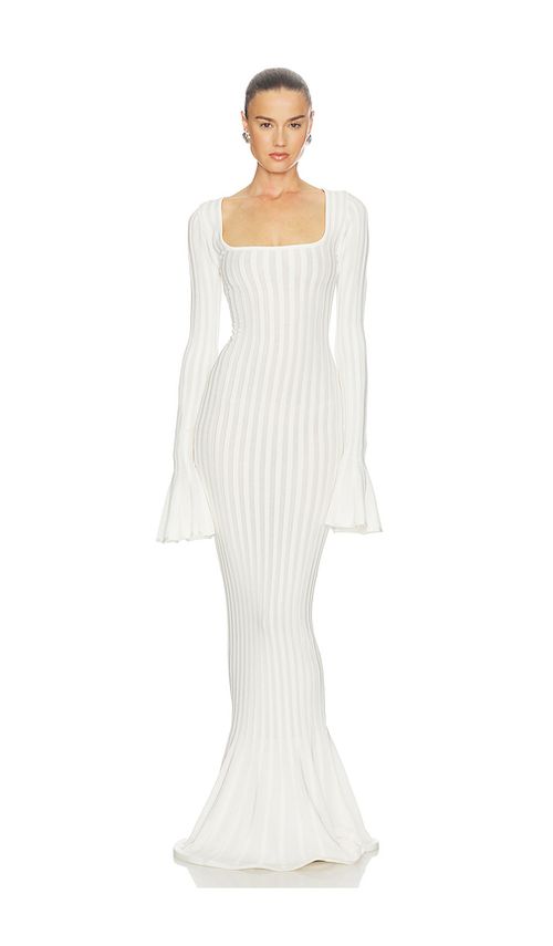 Helsa Tesca Knit Dress in White. M. Also in S