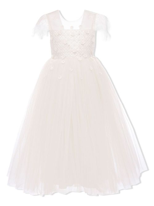 Ayala floral embroidered tulle dress - Neutrals