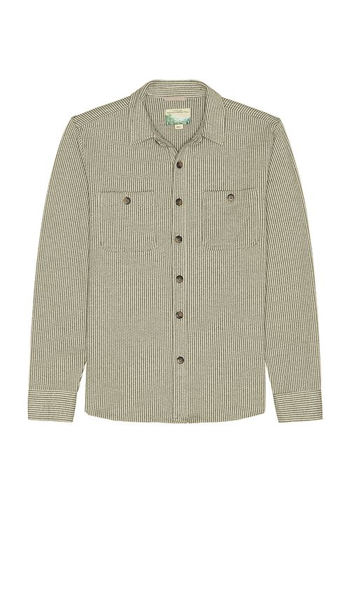 Marine Layer Pacifica Stretch Twill Shirt in Grey Railroad Stripe. S also in L, M, XL/1X