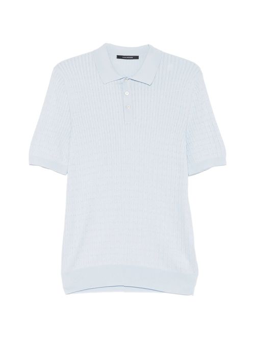 Men's Cable-Knit Cotton Polo Shirt with Ribbed Collar, Cuffs, and Hem