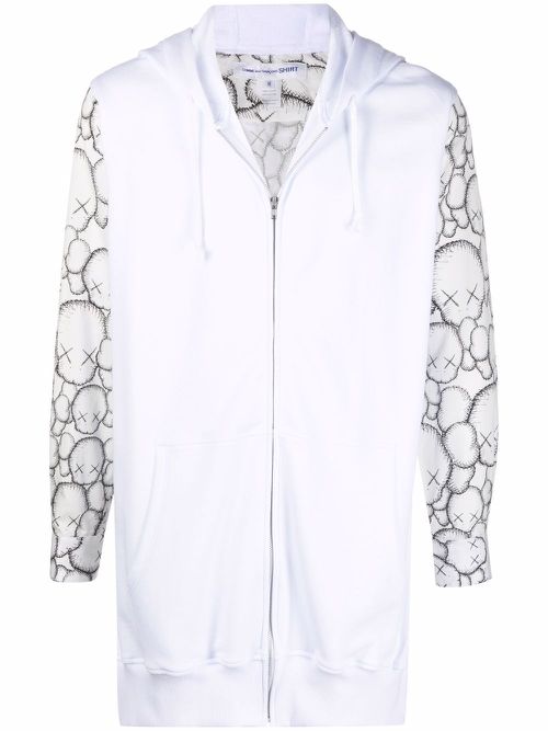 Graphic-print zip-up hoodie - White