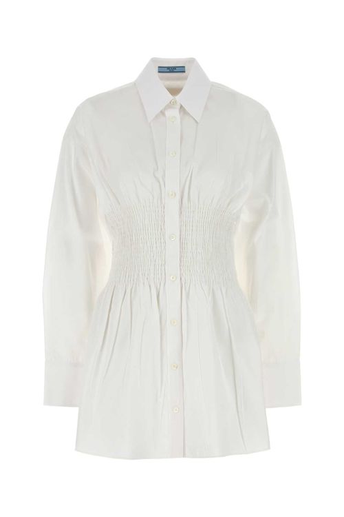 Smocked Poplin Shirt — White