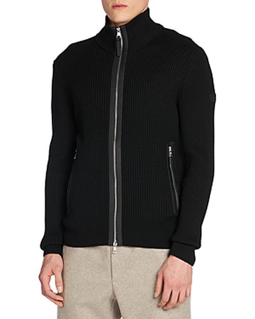 Zip Front Jacket with Leather Trim