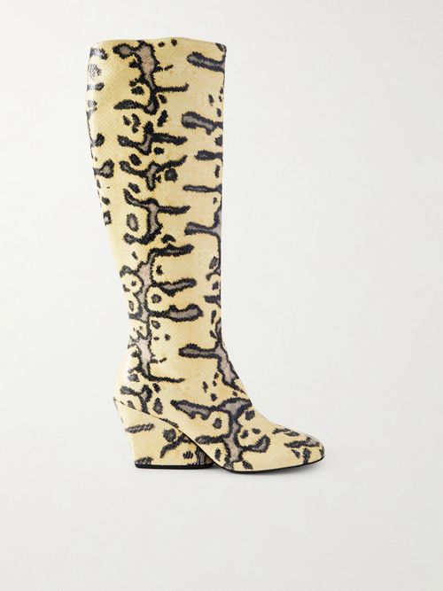 Slant Snake-effect Leather Knee Boots - Animal print