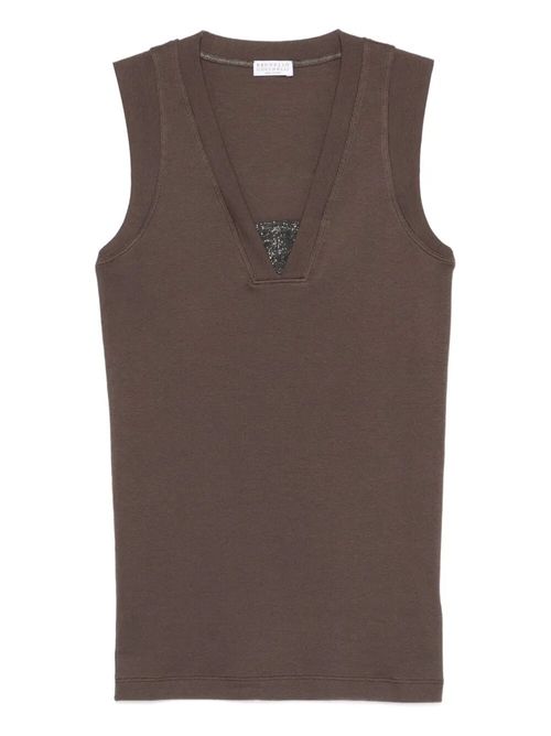 Stretch Cotton Jersey Tank Top With Precious Faux-L