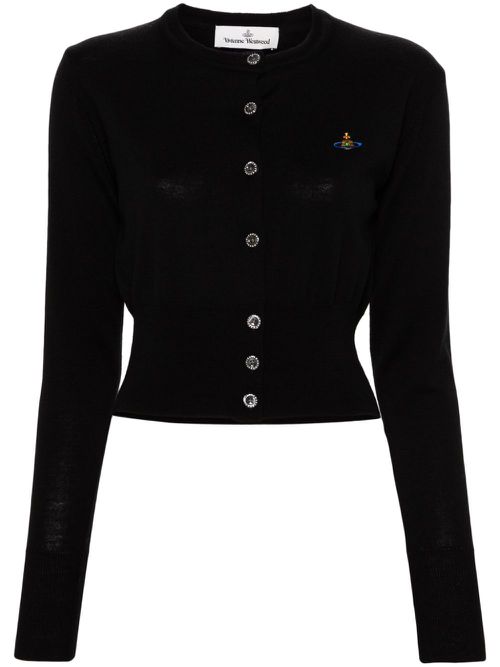 Orb logo-embroidered wool cardigan - Black