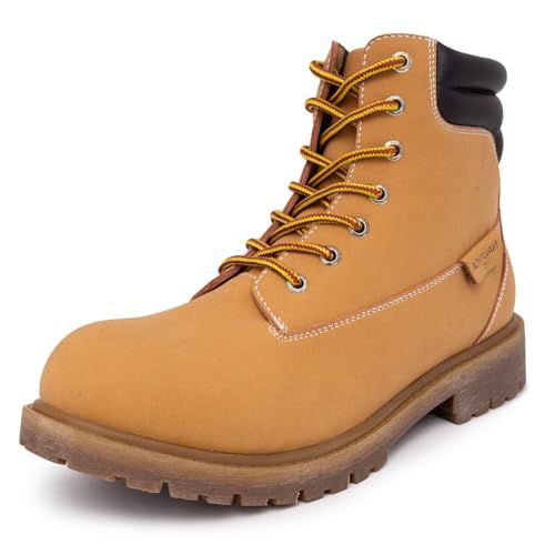 Nautica Mens Casual Lace Up Ankle Boots High Water & Slip Resistant Outdoor Lightweight Utility Leather Shoes for Work, Winter, Walking, Construction - Fitzro - Honey
