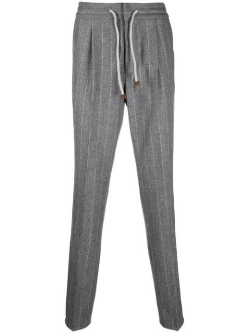 Stripe-pattern straight trousers