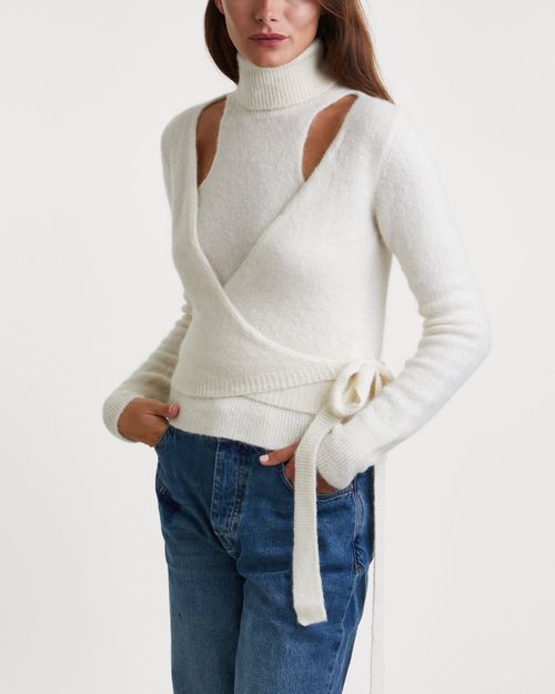 Ganni Blouse Brushed Alpaca Wrap Egret