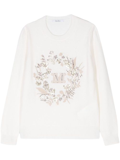Floral-embroidered crew-neck jumper - Neutrals